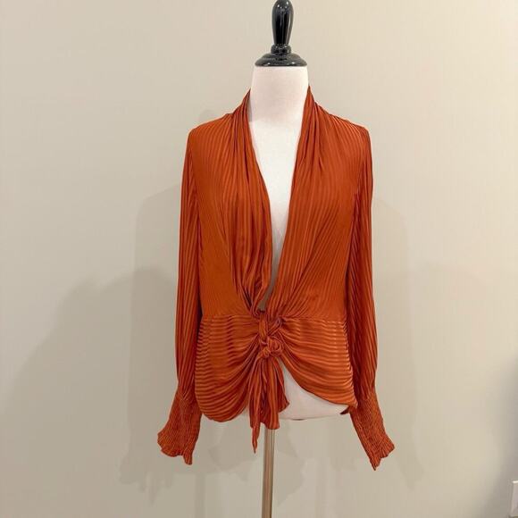 Current Air Blouse Size Small Rust Orange Striped Long Sleeve Anthropologie Boho - Picture 5 of 13